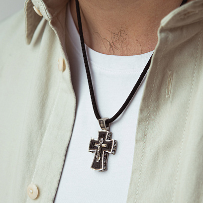 Срібний хрест "Ісус Христос. Георгій Переможець" з ебеновим деревом 1799 №4