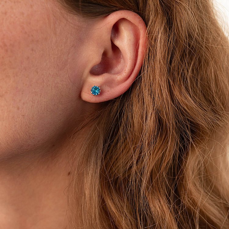 Серебряные серьги - пусеты (голубые и желтые камни) 308 от ювелирного магазина Оникс - 5