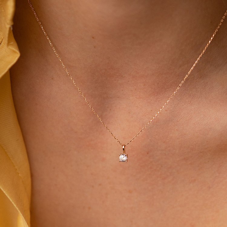 Золотое колье с фианитом кол01356 от ювелирного магазина Оникс - 4