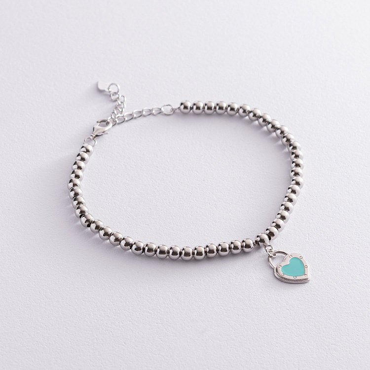 Срібний браслет "Сердечко" з емаллю 141558 від ювелірного магазину Онікс