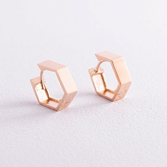 Сережки "Шестикутники" у червоному золоті с07995 №3