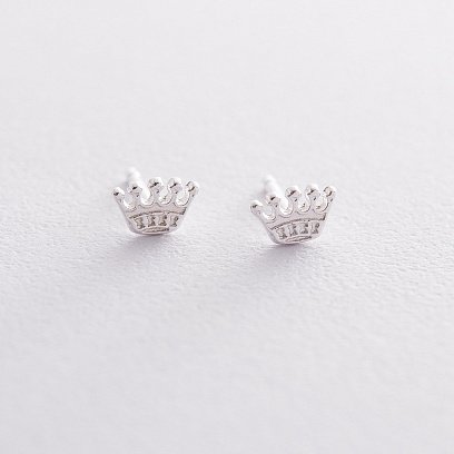 Срібні сережки-пусети "Корона" 121888