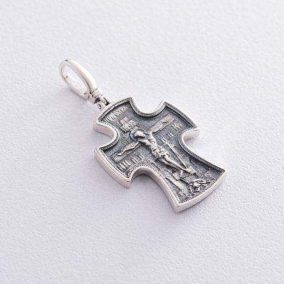 Серебряный православный крест "Распятие Христово. Святитель Николай" 132491