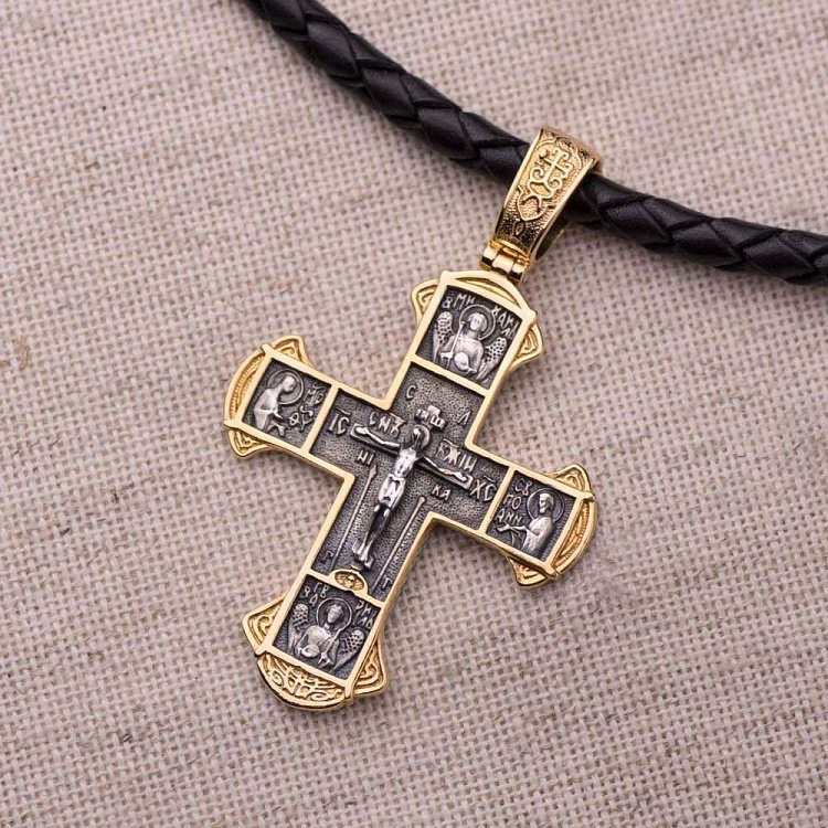 Серебряные крест "Распятие" с позолотой 132351 от ювелирного магазина Оникс - 3