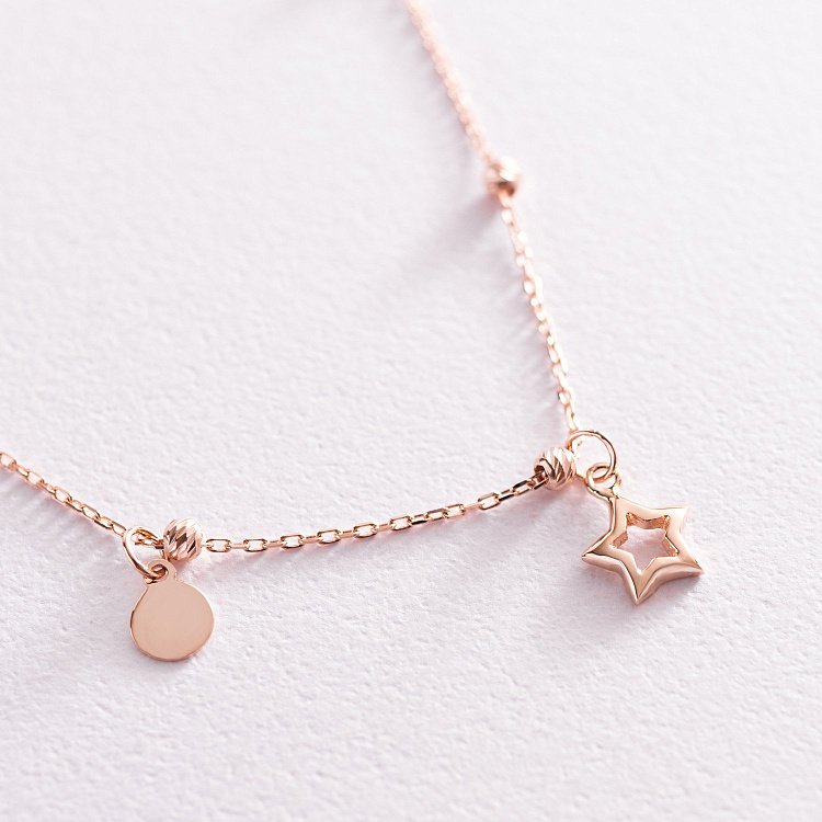 Золотой браслет "Сердечко и звездочка" на ногу б04347 от ювелирного магазина Оникс - 4