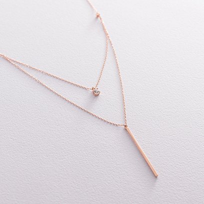 Двойное золотое колье "Хлоя" с фианитом кол01865