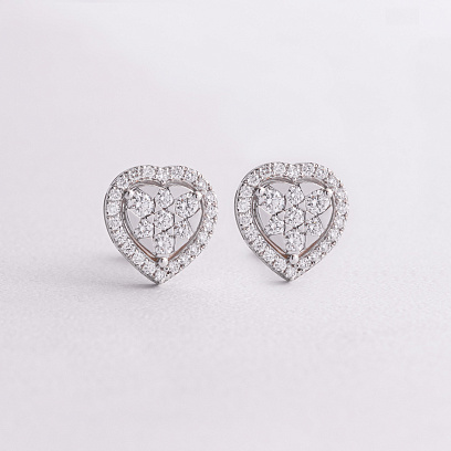 Золоті сережки - пусети "Сердечки" з діамантами сб0613cha
