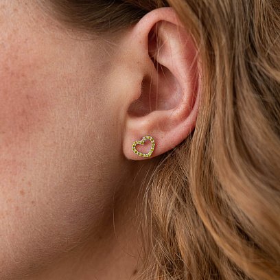 Золоті сережки - пусети "Сердечки" з блакитними та жовтими діамантами 327471121 №4