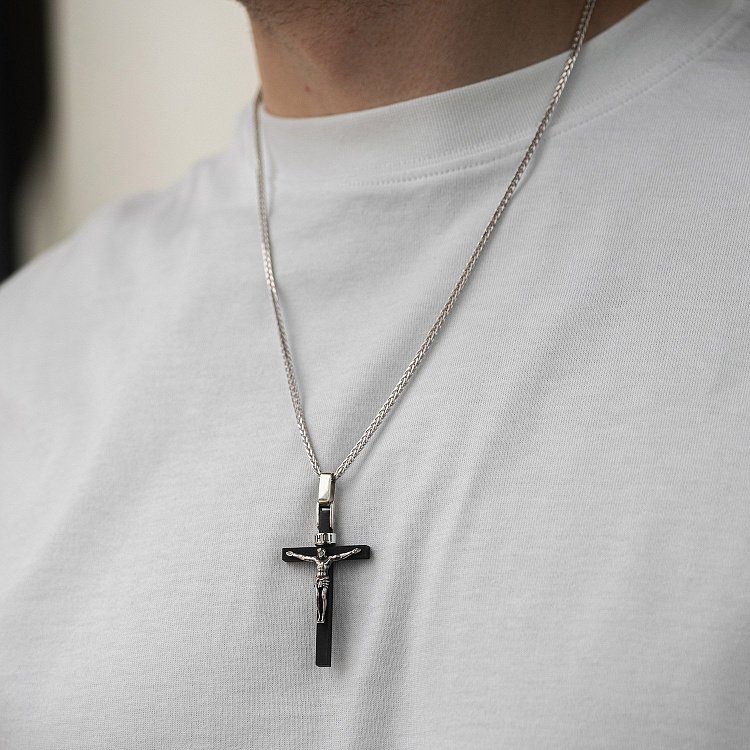 Серебряный крест "Распятие" с эбеновым деревом 1213р от ювелирного магазина Оникс - 2