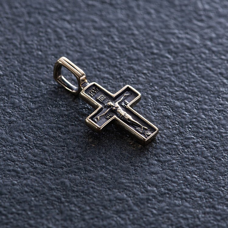 Золотой крестик "Распятие. Молитва "Спаси и Сохрани" п03790 от ювелирного магазина Оникс - 2