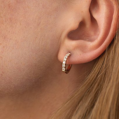 Серьги - кольца с фианитами (красное золото) с09088 №4