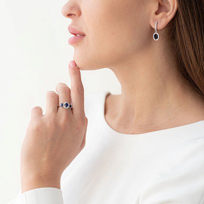 Золоті сережки з діамантами і сапфірами сб0052са №2