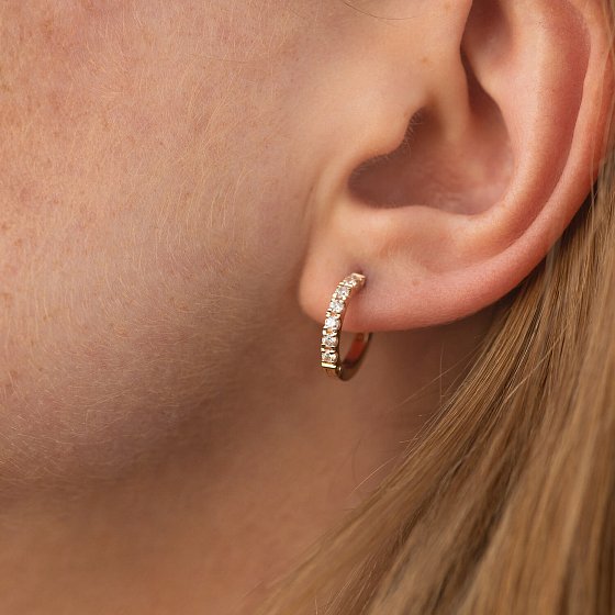 Серьги - кольца с фианитами (красное золото) с09088 №4