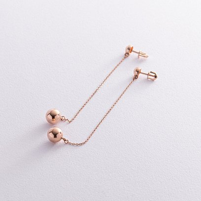Сережки - пусети "Margo" з кульками на ланцюжку (червоне золото) с08238 №3