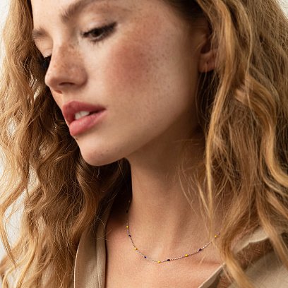 Кольє в білому золоті (синя та жовта емаль) кол02247 №3