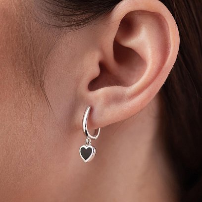 Сережки "Сердечки" у білому золоті (емаль) с08338 №5