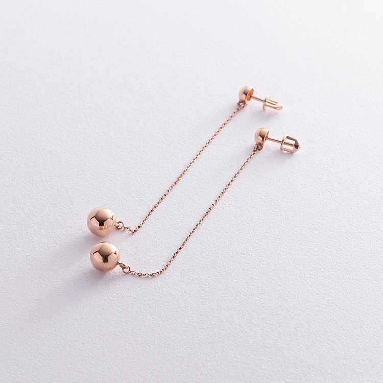 Сережки - пусети "Margo" з кульками на ланцюжку (червоне золото) с08238 від ювелірного магазину Онікс - 4