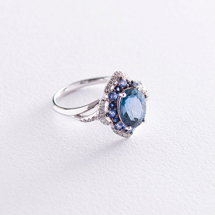 Золотое кольцо с топазом, бриллиантами и сапфирами кб0086A1 от ювелирного магазина Оникс - 2