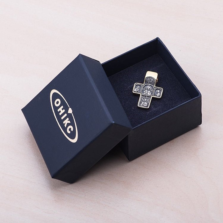 Серебряный крест с позолотой "Господь Вседержитель и Целитель Пантелеймон" 132396 от ювелирного магазина Оникс - 4