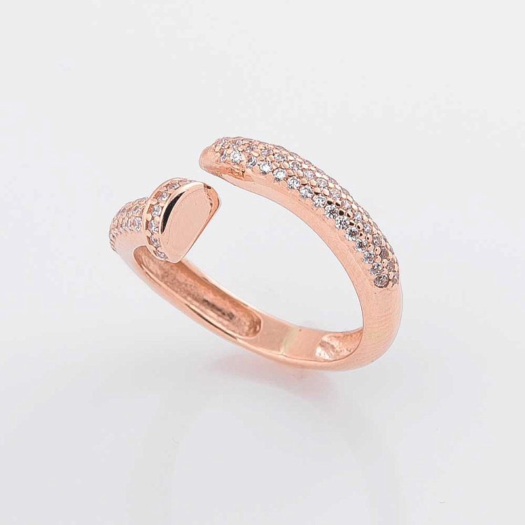 Золота каблучка "Цвях" з фіанітами к04793 від ювелірного магазину Онікс