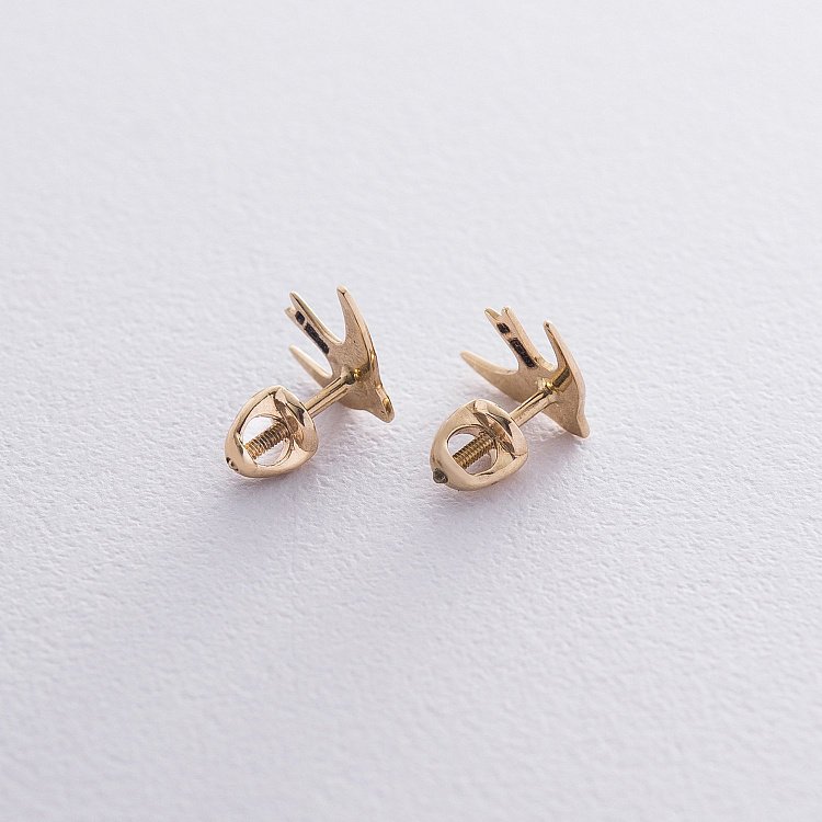 Золотые серьги-пусеты "Ласточка" с06454 от ювелирного магазина Оникс - 2