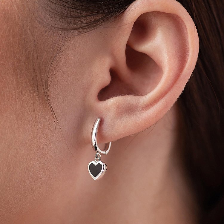 Сережки "Сердечки" у білому золоті (емаль) с08338 від ювелірного магазину Онікс - 4