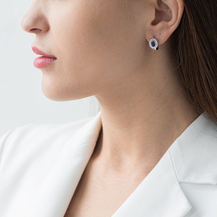 Золотые серьги (сапфир, бриллиант) JMSE6115M от ювелирного магазина Оникс - 1