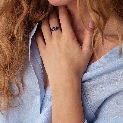 Золота каблучка з синіми сапфірами і діамантами MR18824gm №5