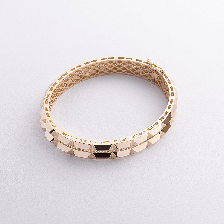 Жесткий браслет "Charlotte" с фианитами (желтое золото) б05814 от ювелирного магазина Оникс - 3