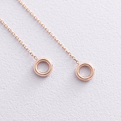 Сережки "Кружечки" на ланцюжку в червоному золоті с07271 №5