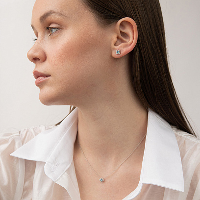 Золоте кольє "Конюшина" (діаманти, блакитний топаз) колб0168ca №2