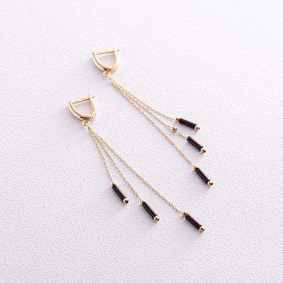 Висячие серьги в желтом золоте (полимер) с07972