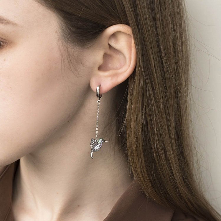 Срібні сережки "Пташка" (фіаніт) 122370 від ювелірного магазину Онікс - 3