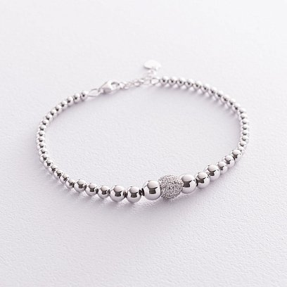 Браслет "Кульки" в білому золоті (фіаніти) б04701
