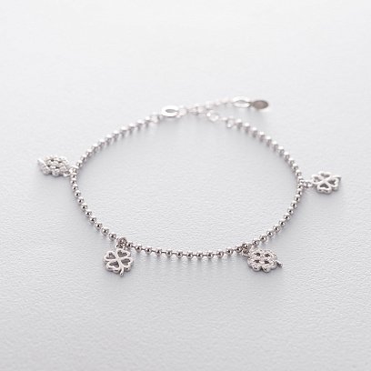 Серебряный браслет "Клевер" (фианит) 141372