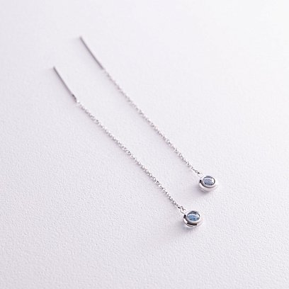 Золоті сережки - протяжки з топазами с07964 №7