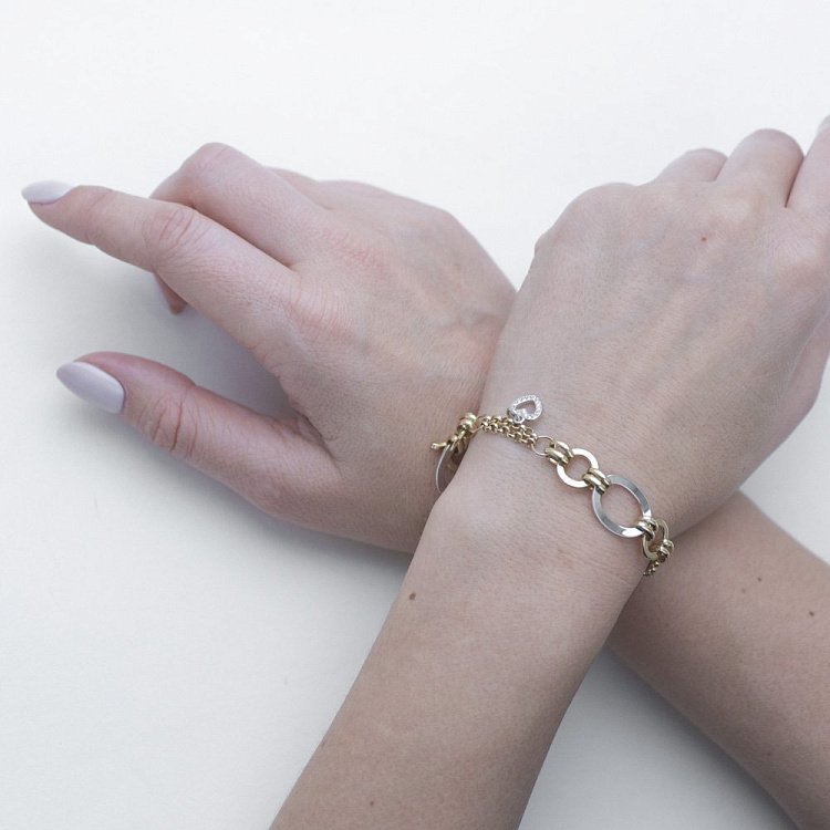 Золотий браслет з підвісками з фіанітами б01675 від ювелірного магазину Онікс - 2