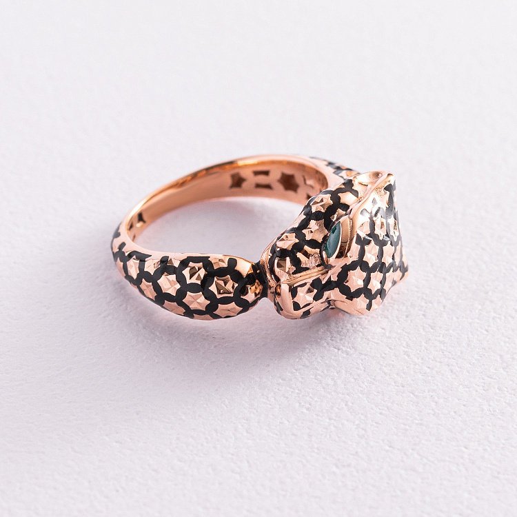 Золота каблучка "Пантера" (емаль, фіаніти) к06952 від ювелірного магазину Онікс - 4