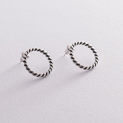 Серебряные серьги - пусеты "Триана" с чернением 122988