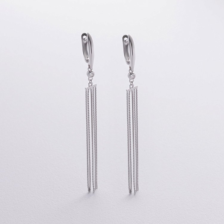 Срібні сережки з ланцюжками (фіаніти) 123442 від ювелірного магазину Онікс