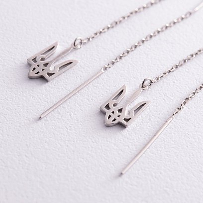 Серьги - протяжки "Герб Украины - Тризуб" в серебре 123240 №4