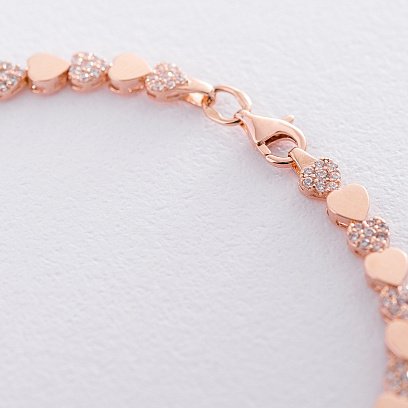 Золотой браслет с сердечками (фианит) б04070 №3