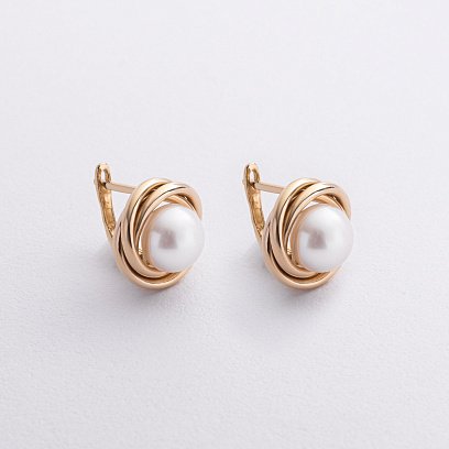 Золотые серьги "Круговорот" с жемчугом с01031 №2