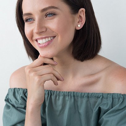 Золотые серьги-пусеты "Квадратики" с06194 №3