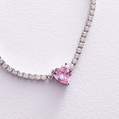 Срібне кольє - чокер "Сердечко" з фіанітами 181260 №6