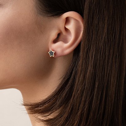 Золоті сережки - пусети "Зірочки" з емаллю с07587 №2