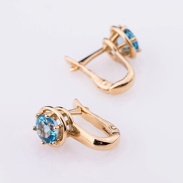 Золотые серьги с голубым топазом с02833 от ювелирного магазина Оникс - 1