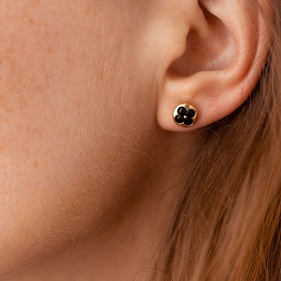 Асиметричні золоті сережки - пусети "Конюшина" (емаль) 311383100 №6