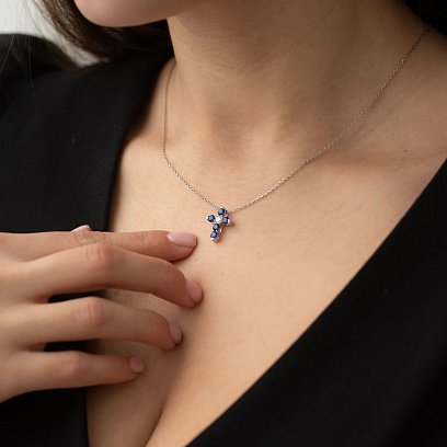 Золотий хрестик (синій сапфір, діамант) пб0110lg №4