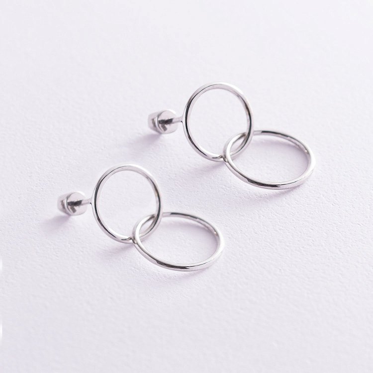 Серьги-пусеты "Кольца" в белом золоте с06980 от ювелирного магазина Оникс - 2